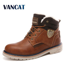 Load image into Gallery viewer, 2019 New Winter Warm Fur Men's Boots Leather Ankle Boots Waterproof Snow Boots Outdoor Desert Boots Comfortable Motorcycle boots